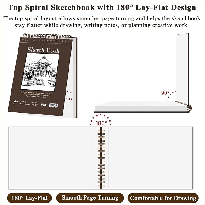 8" x 10" Sketch Book, 100 Sheets Hardcover Sketchbook, 68 lb/100gsm Drawing - Image 3