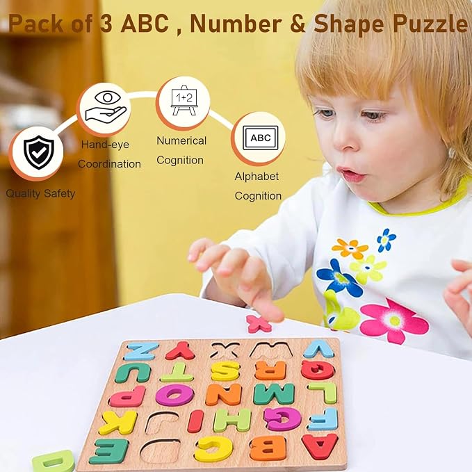 Wooden Puzzles for Toddlers 3-5, Boys & Girls, Montessori Toddler | 3 in 1 - Image 4