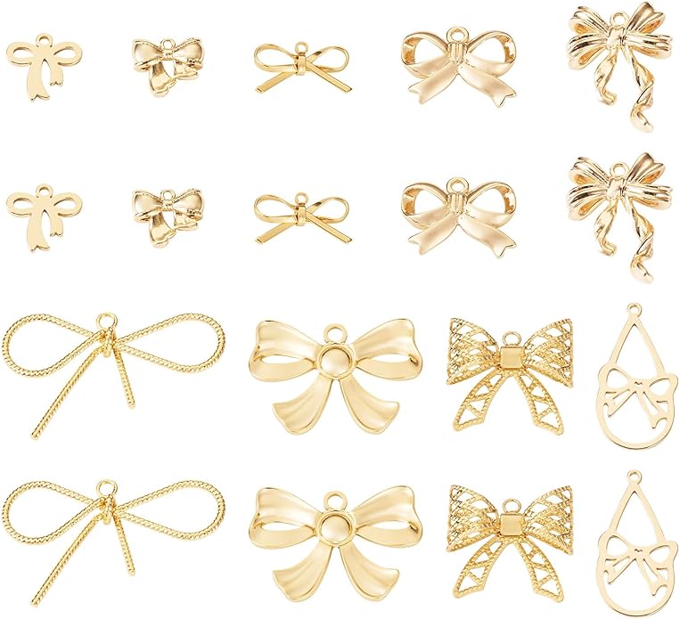 FASHEWELRY Alloy Bowknot Charms Links Golden Bow Tie Connector Charms Metal Bow by FASHEWELRY