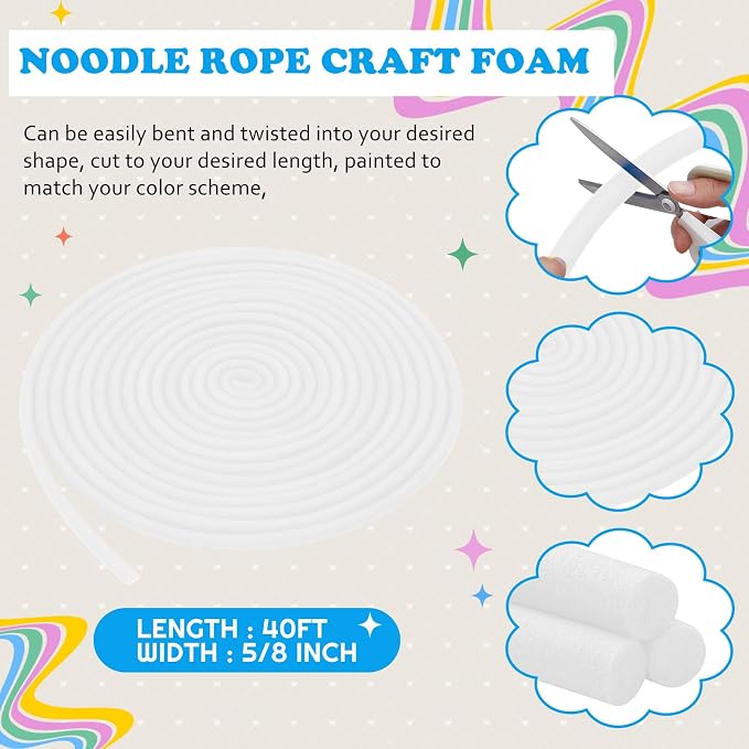 Frienda 5/8 Inch x 60 Ft White Foam Noodles - Image 2