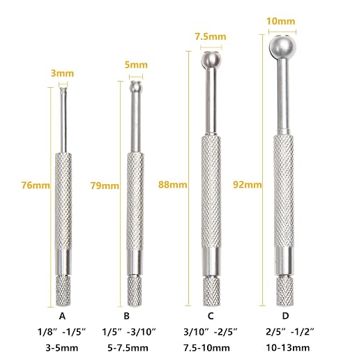 Beslands Hole Gauge Set, 1/8" to 1/2" Range, Telescoping Bore Gauge, Ball Type - Image 3
