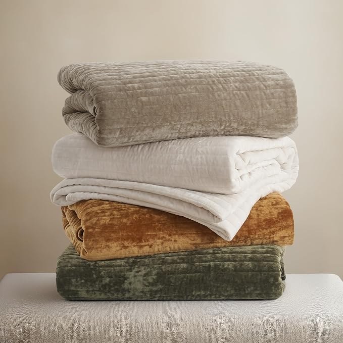 EVERGRACE Velvet Quilt Set King Size, Luxurious Soft Striped Channel Bedding Set - Image 6