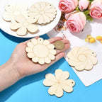 30 Pcs Unfinished Wood Flower Cutouts Wooden Flower Wood Crafts - Image 4