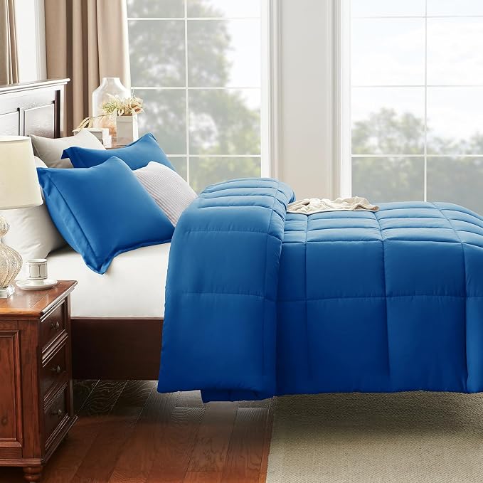 CozyLux Oversized Queen Comforter Set, 3 Pieces Classic Blue 98x98 Box Stitched - Image 8