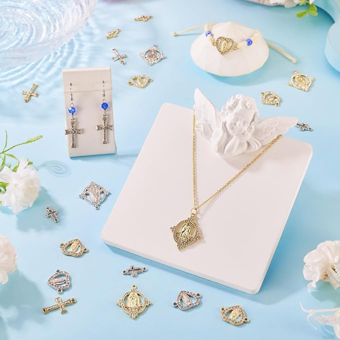 Cheriswelry 40pcs Virgin Cross Rhinestone Connector Charms Heart Oval Cross - Image 2