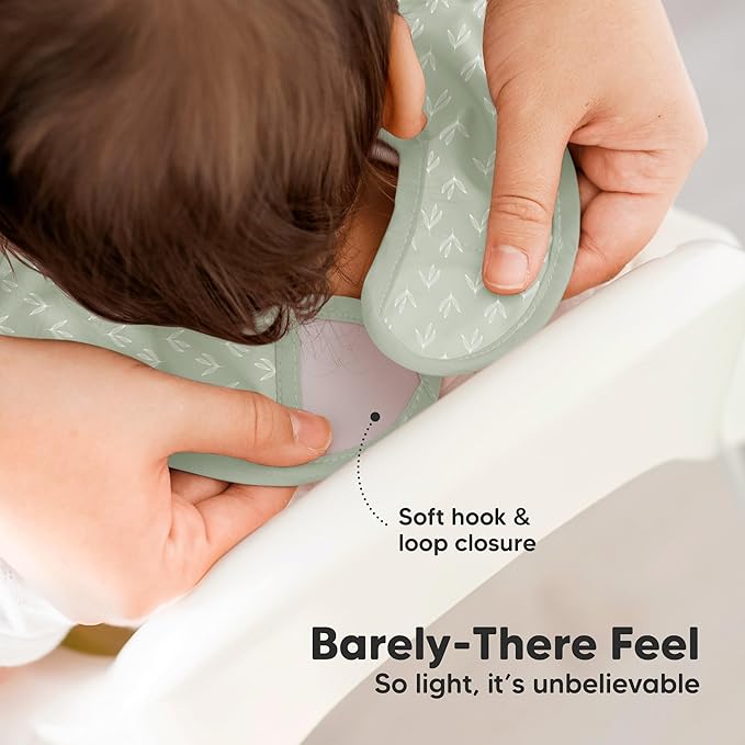 3-Pack Waterproof Baby Bibs for Eating - Lightweight Toddler Feeding Bibs with Large Food Catcher, Mess Proof, Food-Grade Baby Eating Essentials, Easy to Put On & Clean (Fleur)
