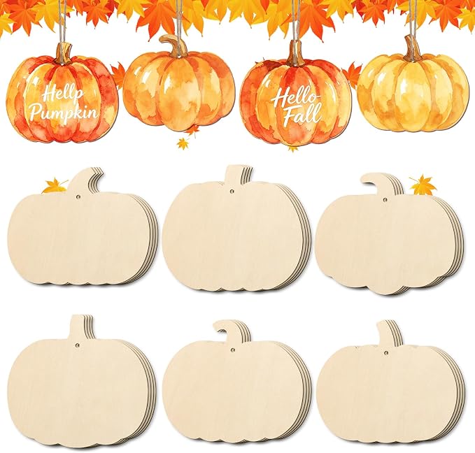 COCHIE Fall Pumpkin Wood Crafts to Paint Set of 24, Autumn Pumpkins Unfinished by COCHIE