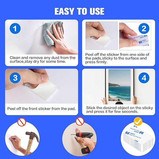White Double Sided Adhesive Pads, Heavy Duty Mounting Tape, Super-Sticky Black - Image 5