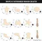 Subacy 80 PCS Unfinished Wood Cutouts 10 Styles DIY Wooden Ocean Ornaments - Image 3