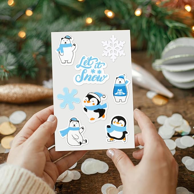 Whaline 500 Pcs Winter Foam Stickers Snowflake Snowman Penguin Bear Decals Self - Image 6