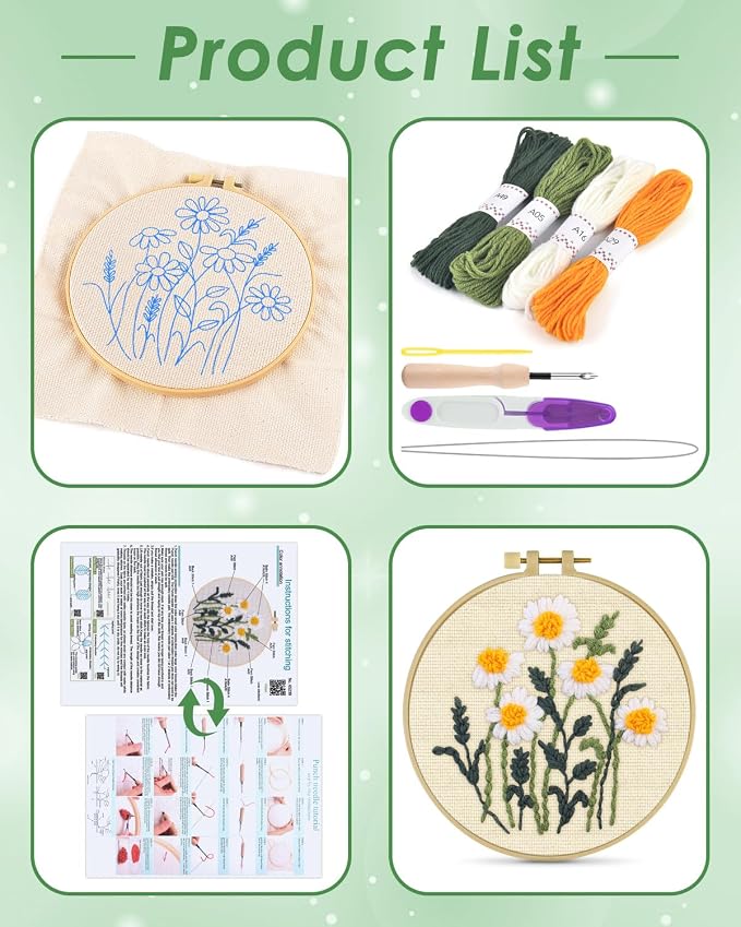 ERKOON Punch Needle Kit Beginners Adults, DIY Easy Flower Embroidery Set - Image 2
