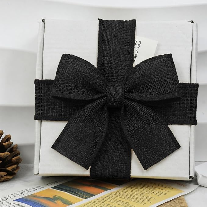 Black Burlap Ribbon 1-1/2 inch X 10 Yard Black Linen Wired Ribbon | Natural - Image 5
