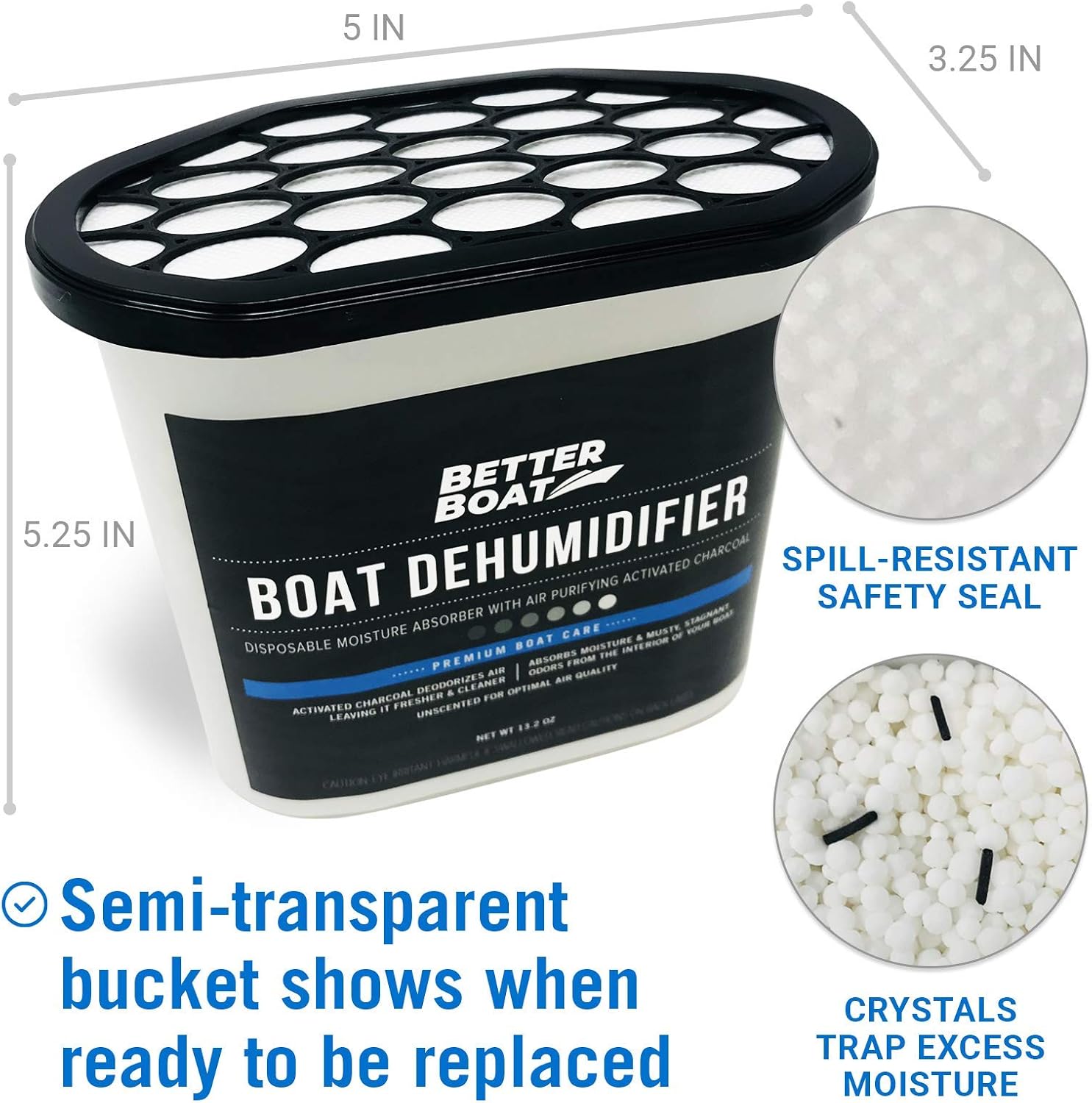 Moisture Absorber and Boat Dehumidifier, Charcoal Odor Remover for Damp Smell and Humidity, Unscented and Fragrance-Free, 2 Pack, Ideal for Basement, Closet, Home, RV, or Boating, No Refill Needed