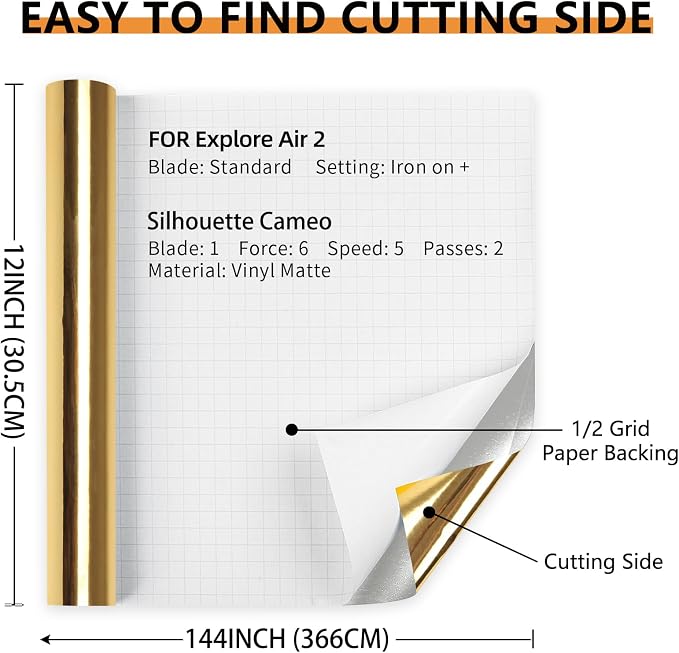 Mirror Gold Permanent Vinyl Roll 12" x 12FT - Image 2