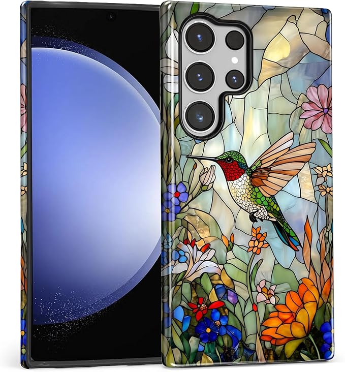 for Samsung Galaxy S24 Ultra Case, Hummingbird Wildflower Stained Glass Pattern - Image 2