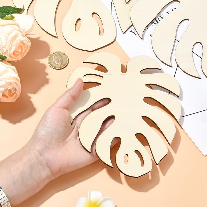 6 pcs 3 Styles Monstera Leaf Theme Unfinished Wood Cutout Charms Tropical Plant - Image 4