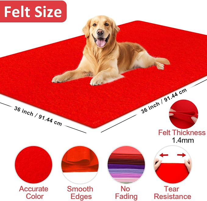 XSEINO Red Large Felt Fabric 36" X 36 ", 1.4 mm Thick Soft Felt Fabric Sheet - Image 2