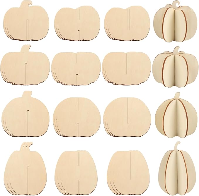 COCHIE DIY Fall 3D Pumpkins Wood Crafts to Paint, Paintable Unfinished Wooden by COCHIE