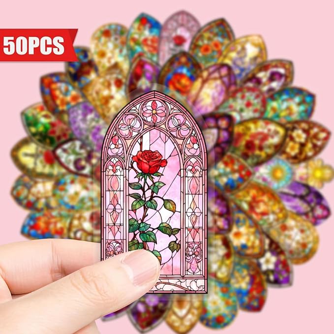 50PCS Transparent Stained Glass Stickers, Waterproof PET Cathedral Window Decals - Image 2