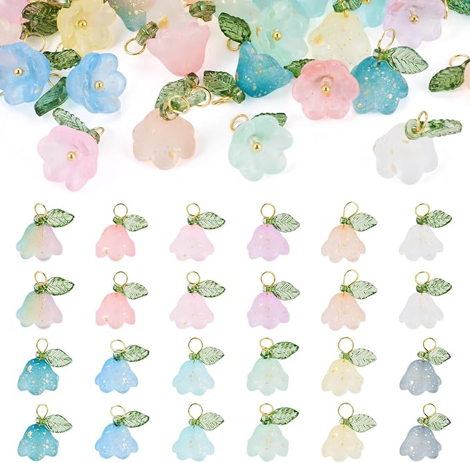FASHEWELRY 72Pcs Mixed Color Glass Flower Charms 16mm Frosted Colorful by FASHEWELRY