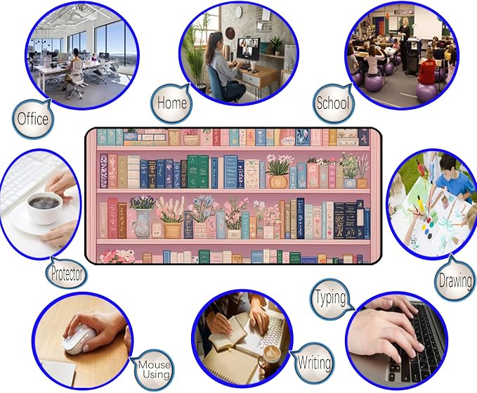 Cute Bookshelf Deskmat, Game Pad, Large Office Desk Keyboard Mat, Anti Slip - Image 6