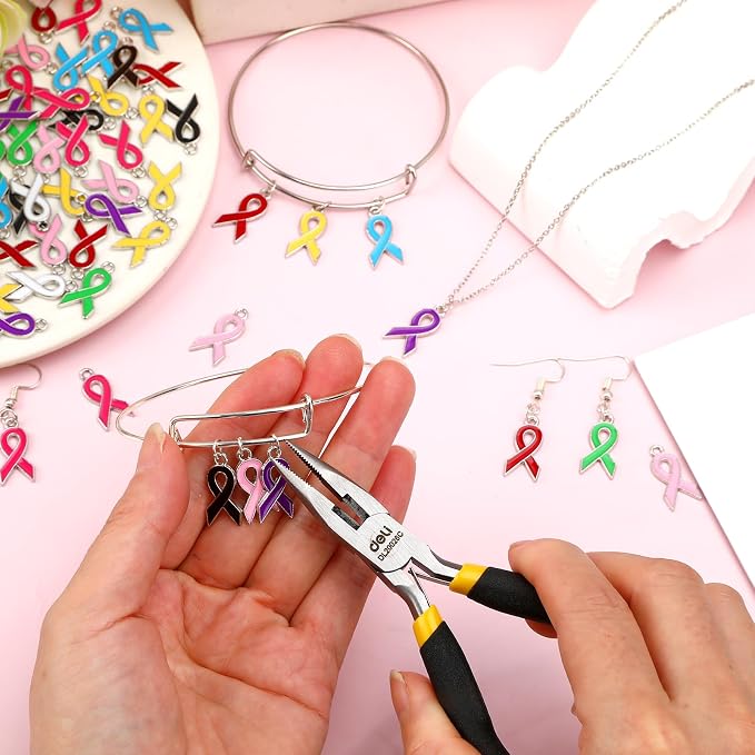 SANNIX 90 Pcs Ribbon Charms, Awareness Ribbon Enamel Charms - Image 5