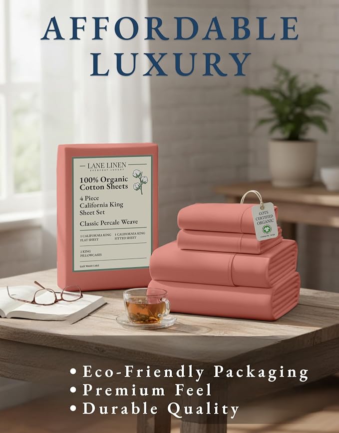 LANE LINEN 100% Organic Cotton California King Sheets Set, 4-Piece Pure Organic - Image 8