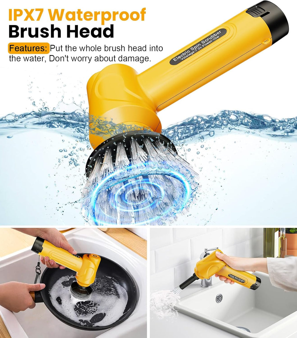 qimedo Battery Electric Spin Scrubber Q4, 800RPM Handheld Scrubber for Cleaning with Display, Power Dish Scrubber with 5 Heads, Shower Cordless Cleaning Brush for Bathroom/Sink/Window