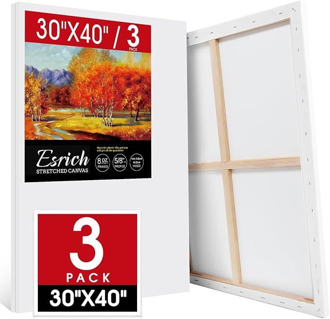 ESRICH Stretched Canvas for Painting 30x40 Inch, Primed Acid-Free Cotton Blank by ESRICH