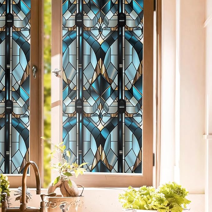 16“x118 Geometric Mosaic Stained Glass Window Films Decorative Window Privacy by Unknown