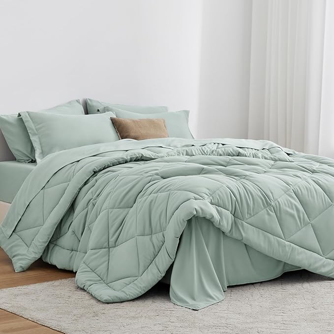 Love's cabin California King Comforter Set Aqua, 7 Pieces California King Bed by Lovescabin