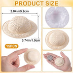 15pcs 2" Miniature Straw Hats, Woven Doll Caps - Image 2