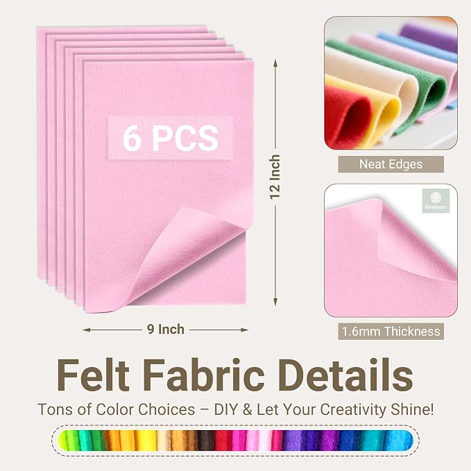 Baby Pink Soft Felt Sheets for Crafts, 1.6mm Thick, Kids' Crafts, DIY Projects - Image 2