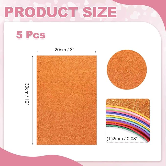 MECCANIXITY 5 Sheets Orange Shiny Foam Sheets, 8 Inch x 12 Inch Sparkle EVA - Image 2