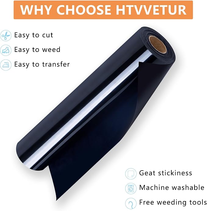 HTVVETUR Black HTV Iron on Vinyl 12Inch by 35ft Heat Transfer Vinyl - Image 3