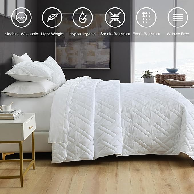 HORIMOTE HOME Quilt Set Queen Size White, Classic Geometric Diamond Stitched - Image 5