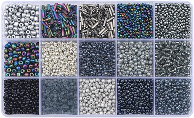 15 Grid Black Glass Seed Bugle Tube Beads Kit by Basigeese