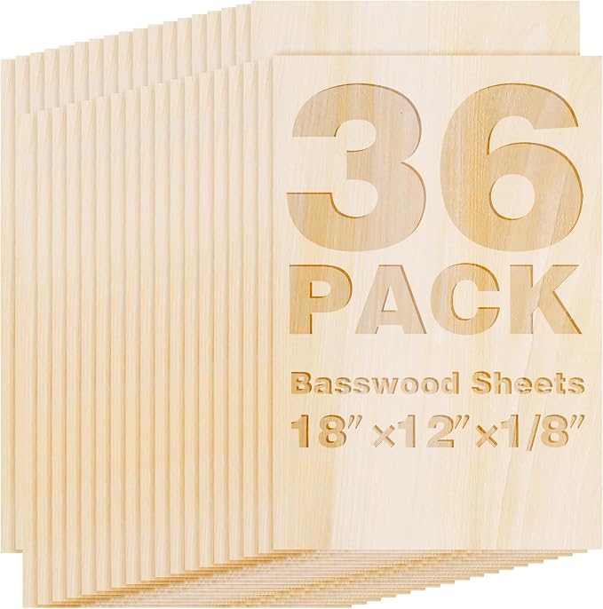 36 Pack Basswood Sheets 18"x12"x1/8", 3mm Basswood by Axincheng