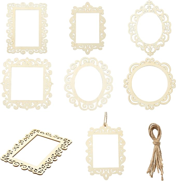 12 pcs 6 Styles Hollow Theme Undyed Wooden Photo Frames Laser Cut Oval Square by Gythara