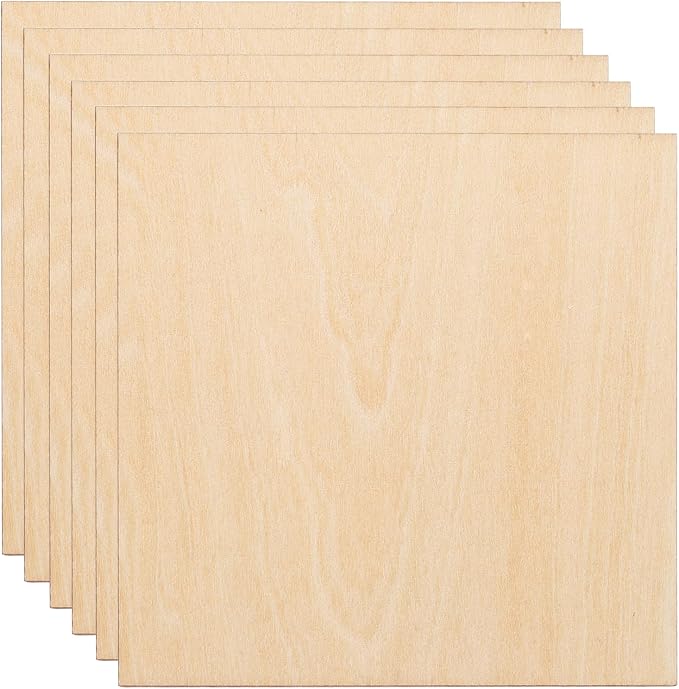 HARFINGTON 6pcs 2mm Basswood Plywood Sheets 4" x 4" x 3/32" Thin Unfinished by HARFINGTON