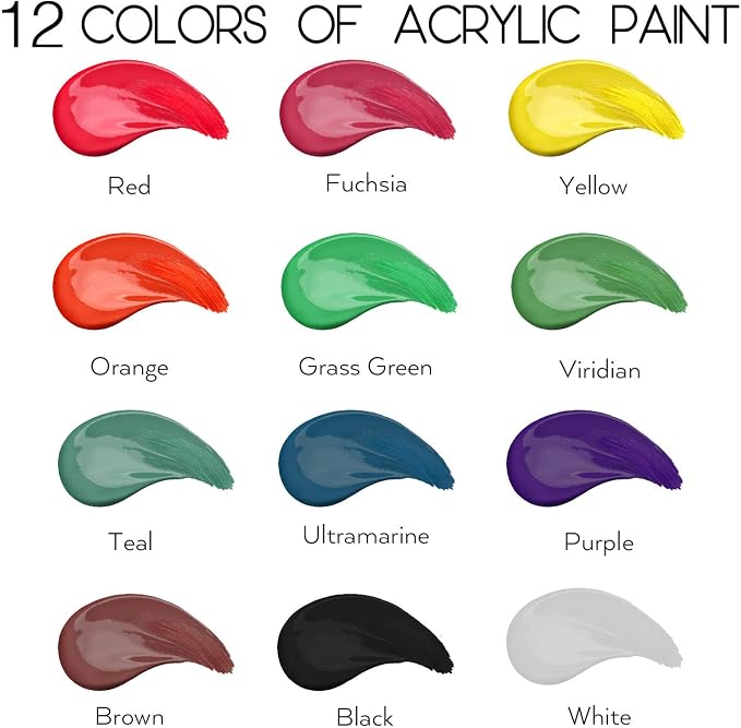 Acrylic Paint Set of 12 Colors 2fl oz 60ml Bottles, Non Toxic 12 Colors Acrylic - Image 2