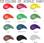 Acrylic Paint Set of 12 Colors 2fl oz 60ml Bottles, Non Toxic 12 Colors Acrylic - Image 2