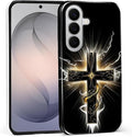 for Samsung Galaxy S26 Case, Cool Cross Pattern Glossy 2 in 1 Shockproof Bumper by Teonvpu