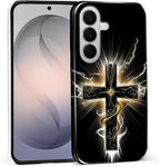 for Samsung Galaxy S26 Case, Cool Cross Pattern Glossy 2 in 1 Shockproof Bumper by Teonvpu