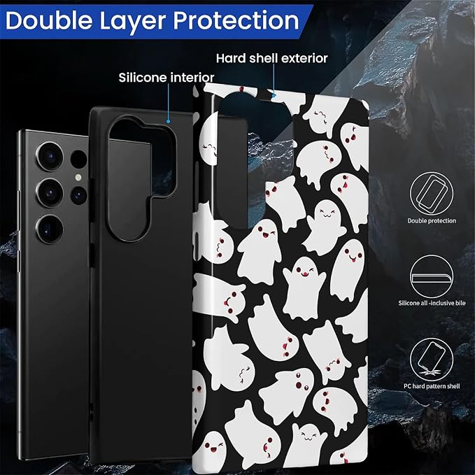 Case for Samsung Galaxy S23 Ultra Case, Halloween Ghosts Bats Design Hybrid - Image 6