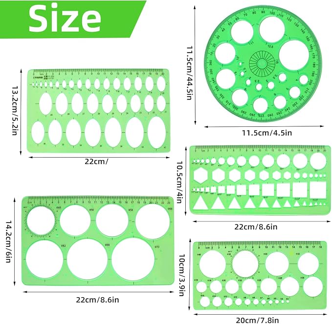 5PCS Circle Template Measuring Geometry Ruler Geometric Drawings Stencils Rulers - Image 2