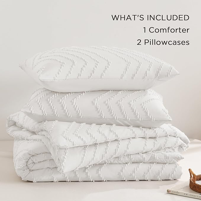 Andency White Comforter King Size, Boho Soft Fluffy Warm Lightweight Bedding - Image 6