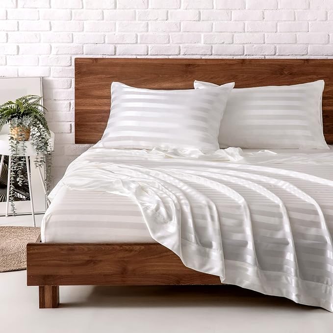 MR&HM Satin Bed Sheets, Queen Size Sheets Set by MRHM