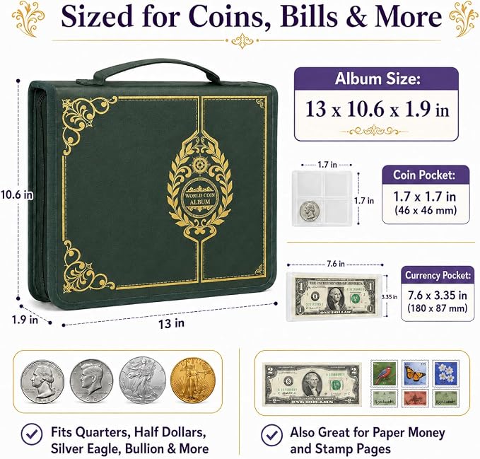 Coin Collection Book Holder for Collectors, 200 Pockets Collecting Album& 30 - Image 5