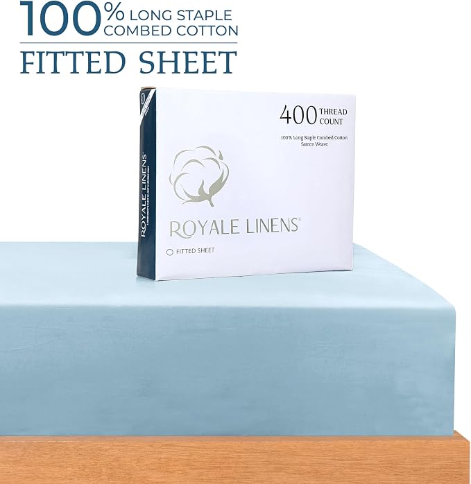 Royale Linen 400 Thread Count 100% American Grown Cotton Fitted Sheet Twin Size - Image 2